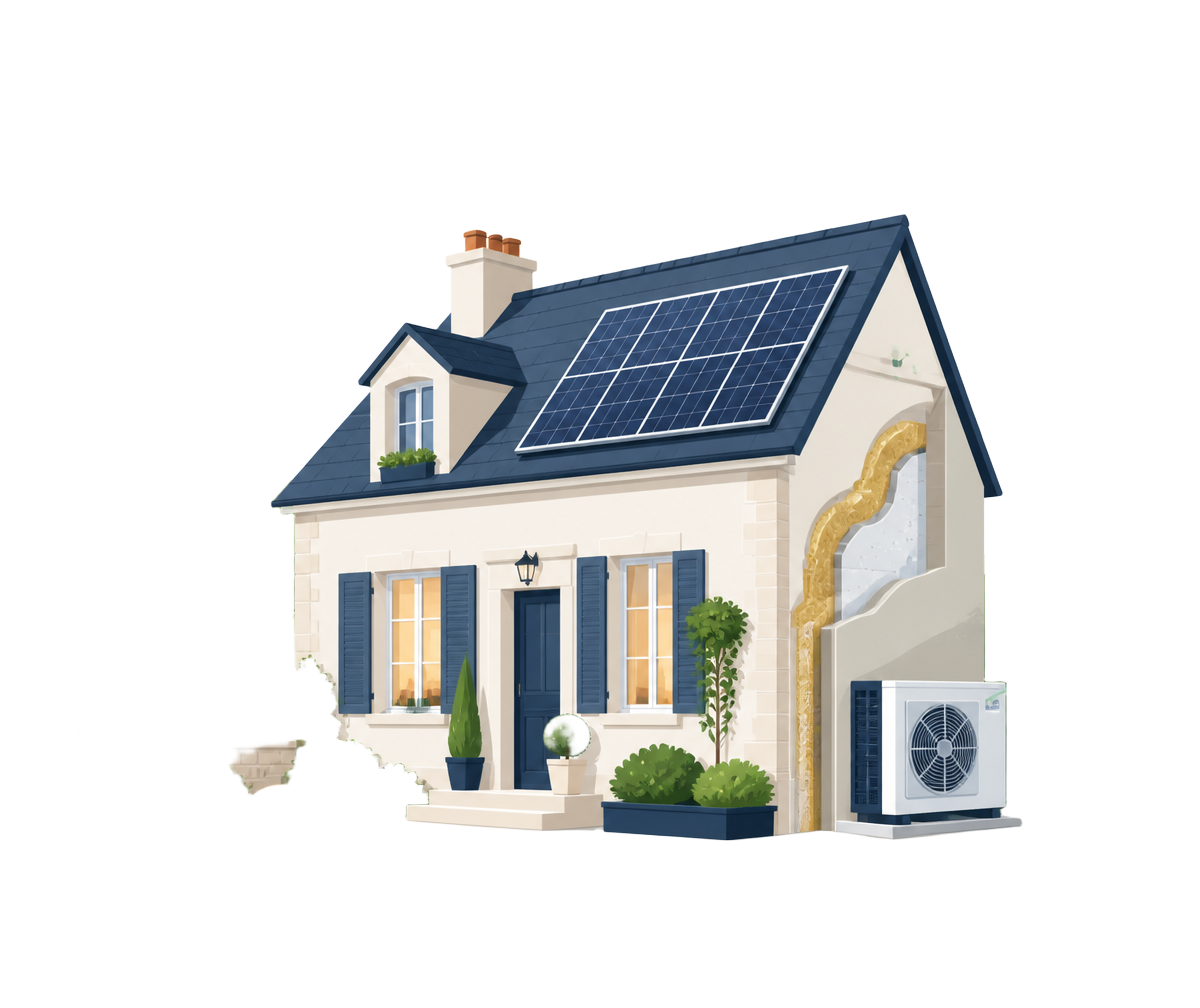 Maison rénovée équipée de panneaux solaires, d'une pompe à chaleur et d'une isolation